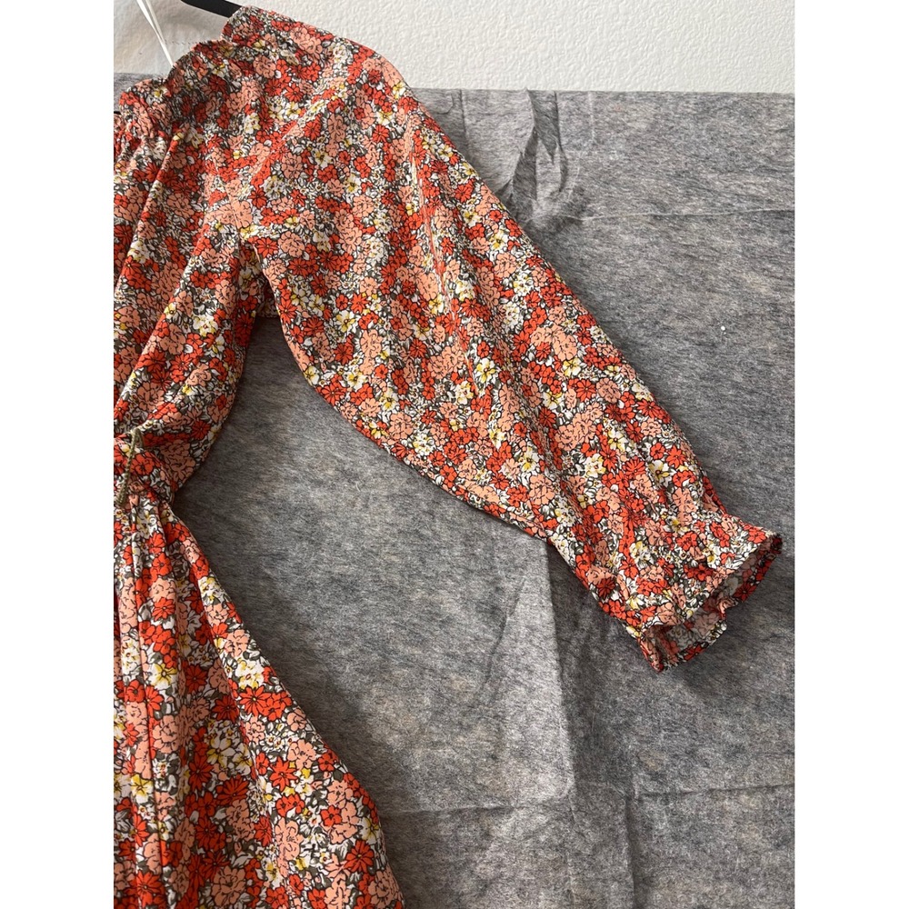 LOFT Outlet Orange Red Floral Long Sleeve Mini Dress Belted Size 2 - Picture 15 of 15